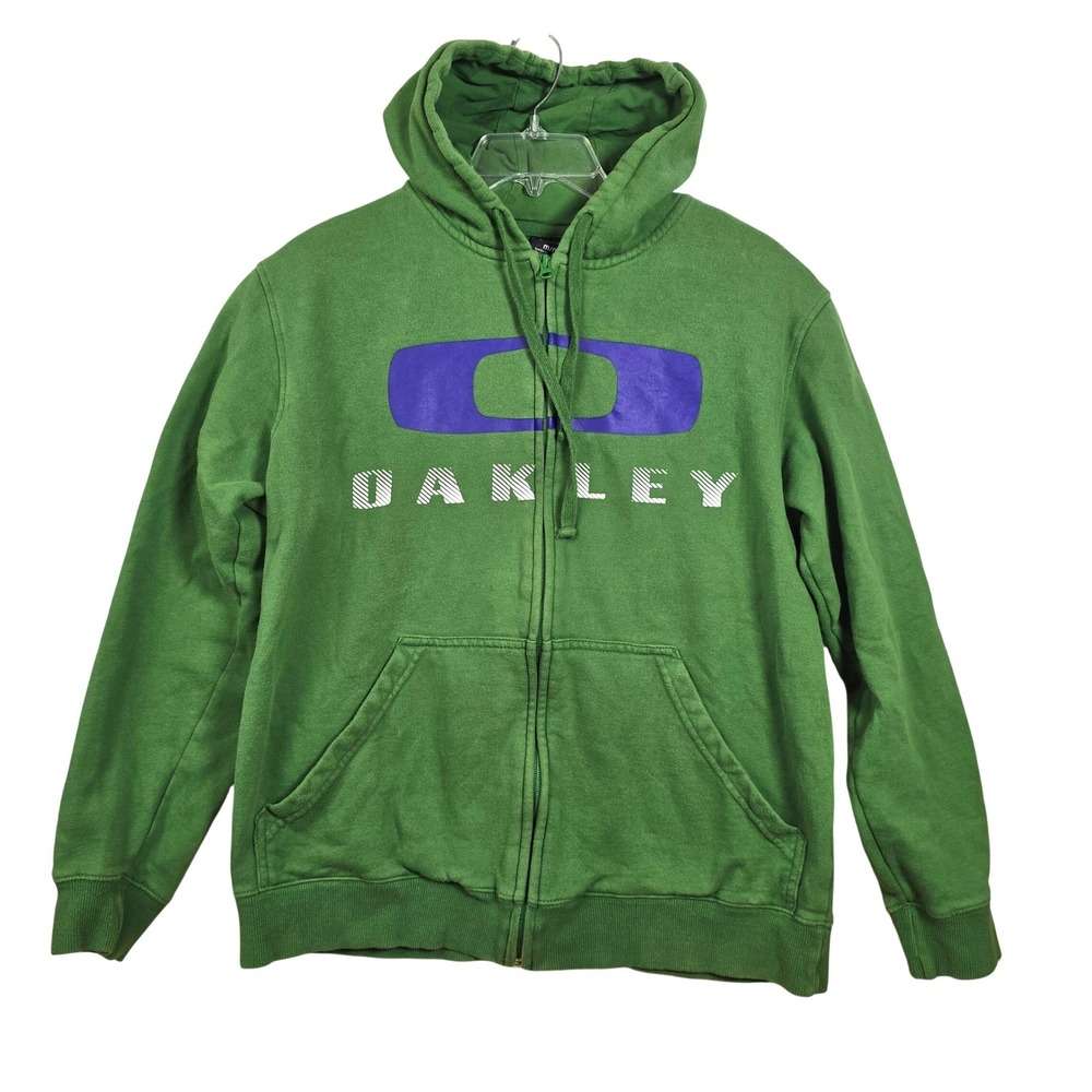Oakley Y2K Hoodie Green Full Zip Medium Big Graphic Logo Spellout Skater Grunge
